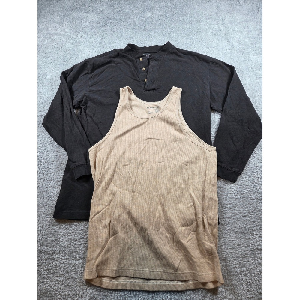 Old‎ Navy Tank Top and Croft Barrow Henley Bundle Mens Medium Tan Charcoal Gray